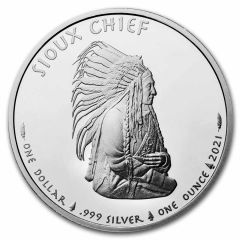 2021 1 oz Silver $1 Sioux Indian Chief Portrait Bullion Coin BU