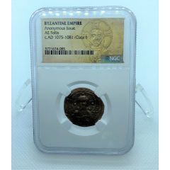Byzantine Empire Bronze Folles with Bust of Christ 976-1025 CE NGC Ancient Coin w/ Certification of Authenticity